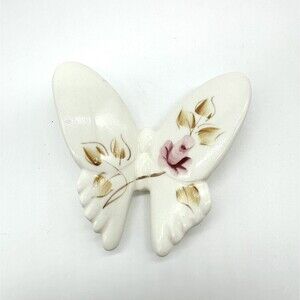 Homco Handprinted Ceramic Single Resting Butterfly Pink Flower Wall Hanging